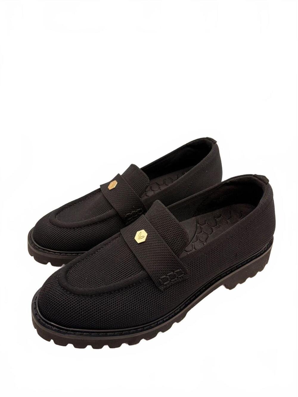 Vivaia Round-Toe Platform Chunky Heel Loafers Francesca Size 7.5 Black Knit - Picture 6 of 16